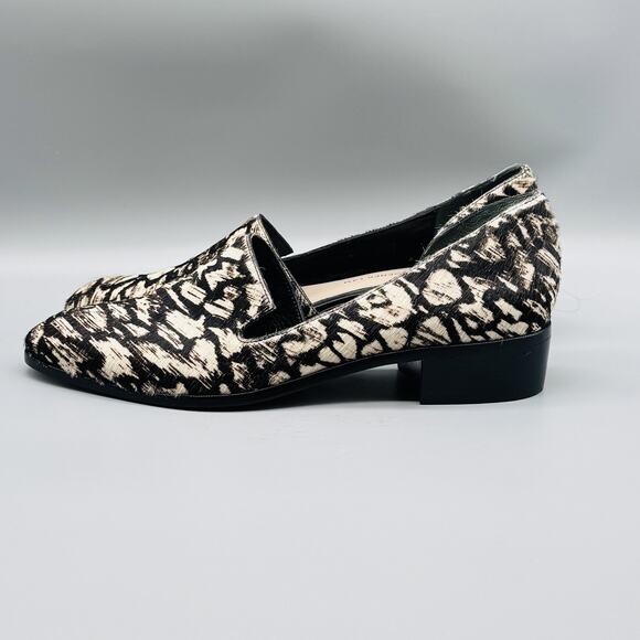 10 Crosby Derek Lam Shoes Womens 10 Black Animal Print Loafer Block Heel Pony - Picture 5 of 13